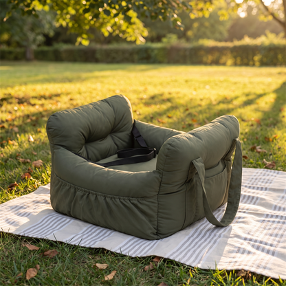 dog car seat portable booster lookout bed with safety tether in use