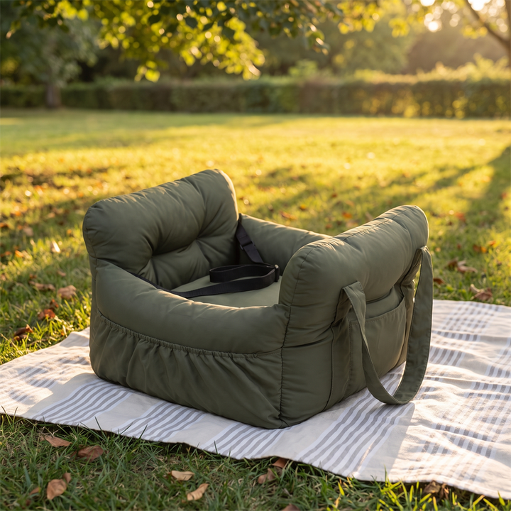 dog car seat portable booster lookout bed with safety tether in use