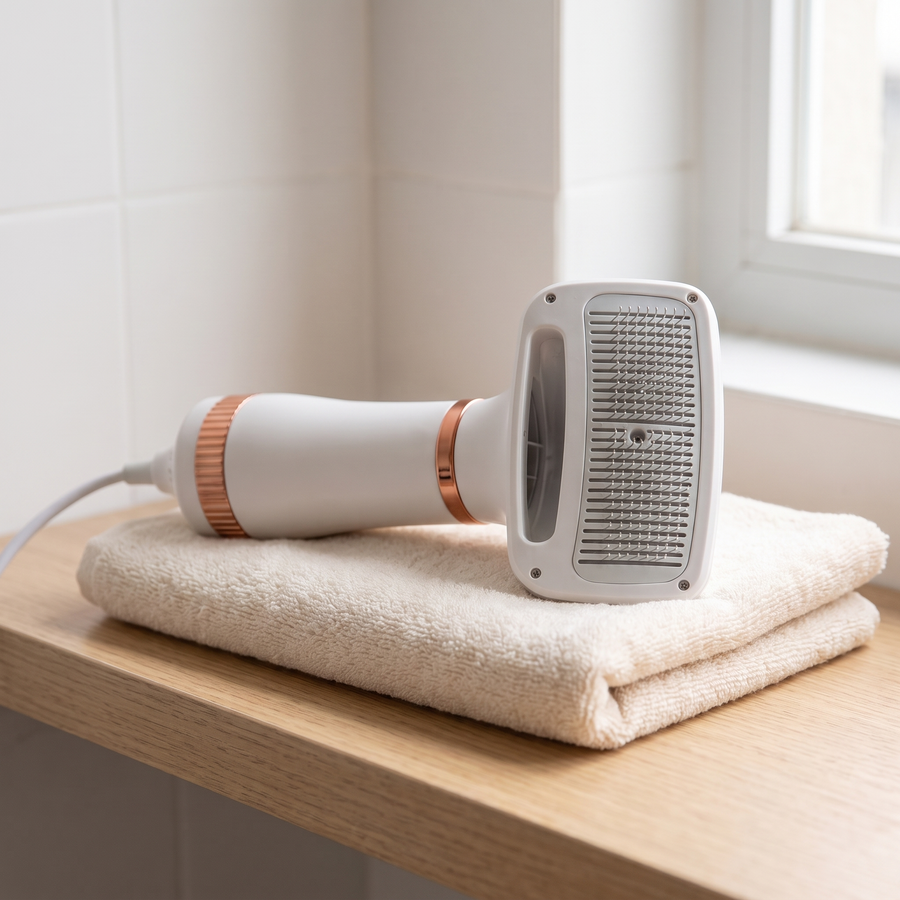 dog hair dryer with slicker brush 2 in 1 low noise grooming dryer in use