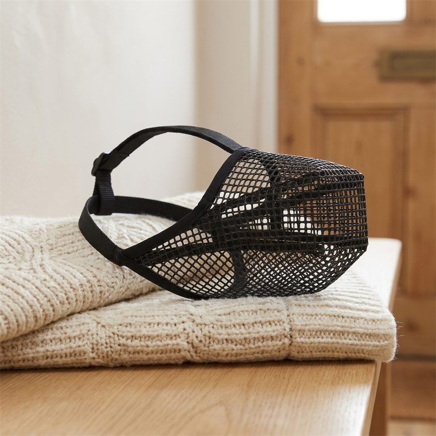 dog muzzle soft breathable mesh allows panting and drinking in use