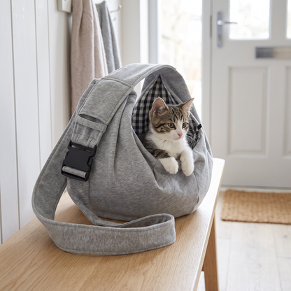 dog sling carrier with padded crossbody strap for small dogs in use