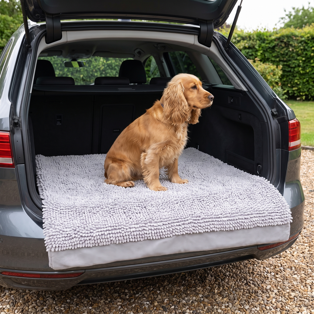 memory foam dog mat with washable removable noodle cover in use