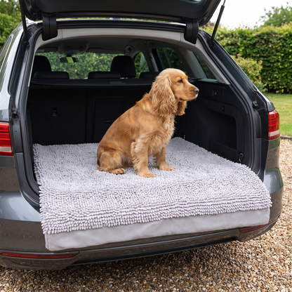 memory foam dog mat with washable removable noodle cover in use