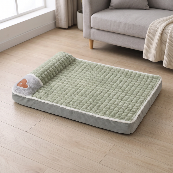 orthopedic memory foam dog bed with washable removable cover in use