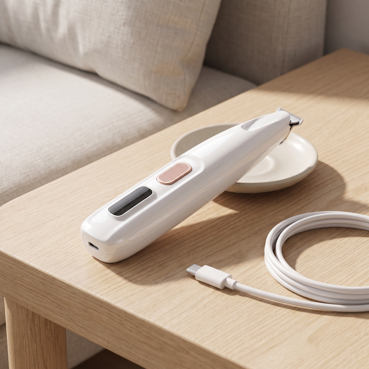 quiet dog clippers rechargeable ceramic blade paw trimmer with led in use