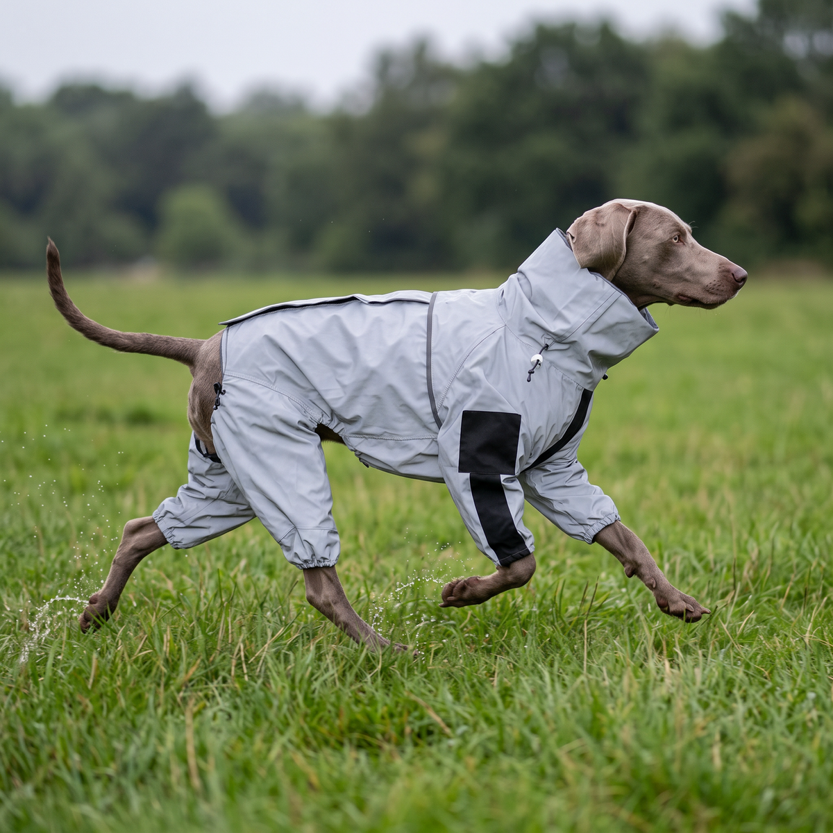 waterproof dog coat with legs reflective all weather rain suit in use
